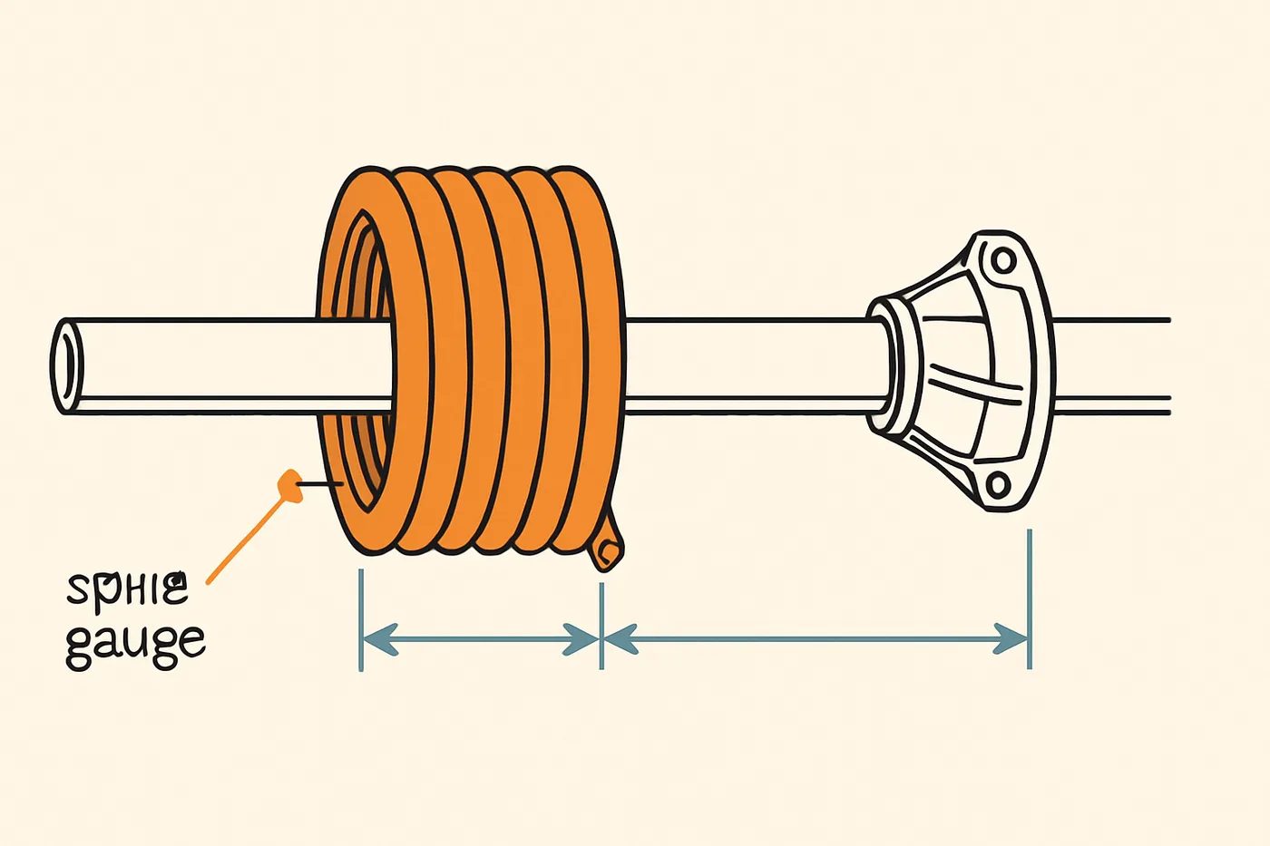 Technical illustration: a coiled torsion spring on a shaft with cone fittings drawn as a patent-style technical illustration.